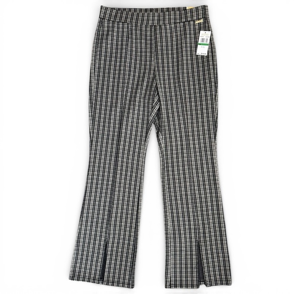 Michael Michael Kors Houndstooth Flare Pull-On Pants Stretchy L Black White NWT - Picture 2 of 9